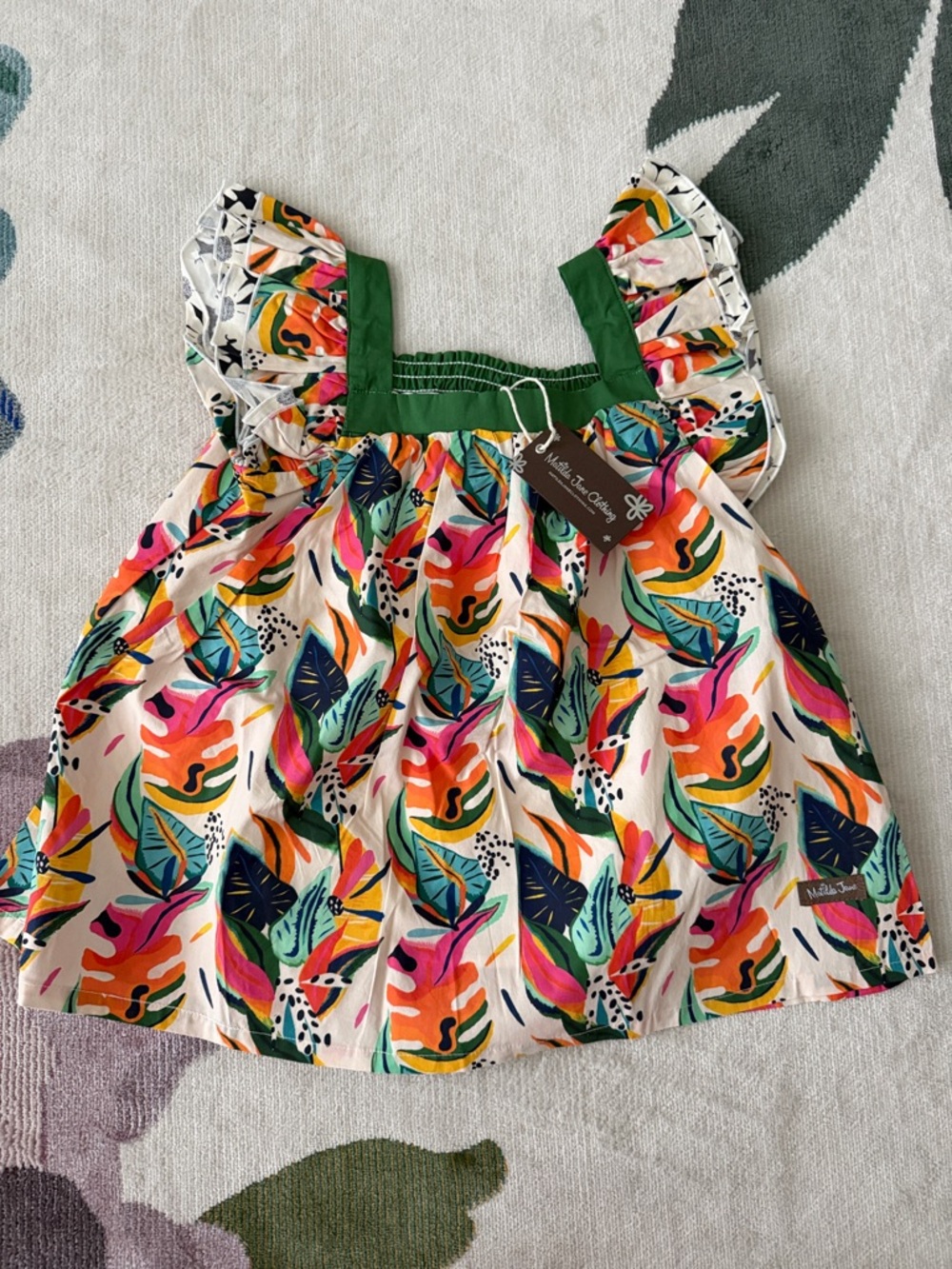 Matilda Jane Girls 6 Sleeveless Tropical Leaf Print Top with Green Trim